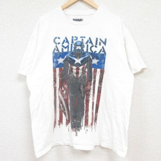 マーベル(MARVEL)のXL★古着 半袖 Tシャツ メンズ マーベル キャプテンアメリカ コットン クルーネック 白 ホワイト 24may24 中古(Tシャツ/カットソー(半袖/袖なし))