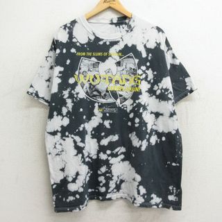 XL★古着 半袖 ヒップホップ ラップ Tシャツ メンズ ウータンクラン 大きいサイズ クルーネック 黒他 ブラック ブリーチ加工 24may24 中古(Tシャツ/カットソー(半袖/袖なし))