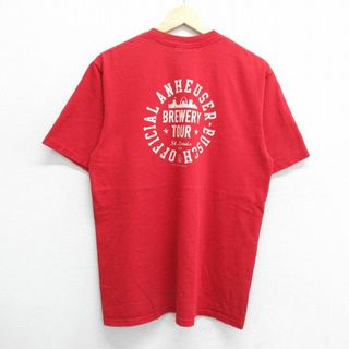 L★古着 半袖 ビンテージ Tシャツ メンズ 00年代 00s アンハイザーブッシュ ビール クルーネック 赤 レッド 24may24 中古(Tシャツ/カットソー(半袖/袖なし))