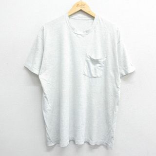 XL★古着 半袖 ビンテージ Tシャツ メンズ 90年代 90s 無地 胸ポケット付き クルーネック 薄グレー 霜降り 24may24 中古(Tシャツ/カットソー(半袖/袖なし))