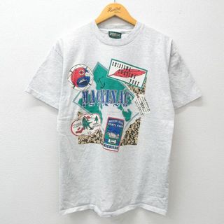 アメリカンイーグル(American Eagle)のL★古着 アメリカンイーグル American Eagle 半袖 ビンテージ Tシャツ メンズ 90年代 90s マキナック島 コットン クルーネック USA製 薄グレー 霜降り 24may24 中古(Tシャツ/カットソー(半袖/袖なし))