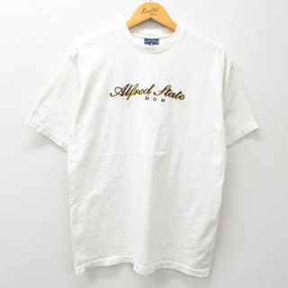 L★古着 半袖 ビンテージ Tシャツ メンズ 90年代 90s アルフレッド 刺繍 コットン クルーネック USA製 白 ホワイト 24may24 中古(Tシャツ/カットソー(半袖/袖なし))