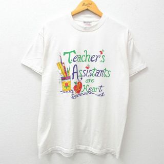 L★古着 オニータ ONEITA 半袖 ビンテージ Tシャツ メンズ 90年代 90s ハート ティーチャー クルーネック 白 ホワイト 24may24 中古(Tシャツ/カットソー(半袖/袖なし))