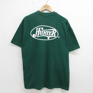 ヘインズ(Hanes)のXL★古着 ヘインズ Hanes 半袖 ビンテージ Tシャツ メンズ 90年代 90s HUNTER コットン クルーネック USA製 緑 グリーン 24may24 中古(Tシャツ/カットソー(半袖/袖なし))