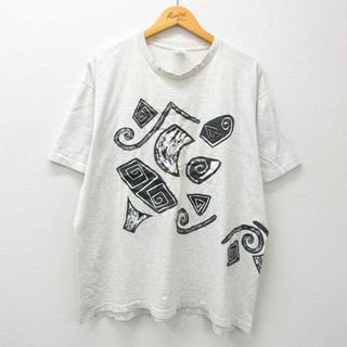 XL★古着 半袖 ビンテージ Tシャツ メンズ 90年代 90s 大きいサイズ コットン クルーネック USA製 薄グレー 霜降り 【spe】 24may24 中古(Tシャツ/カットソー(半袖/袖なし))