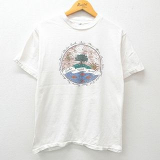 M★古着 ジャンセン 半袖 ビンテージ Tシャツ メンズ 90年代 90s 月 太陽 コットン クルーネック USA製 白 ホワイト 【spe】 24may24 中古(Tシャツ/カットソー(半袖/袖なし))