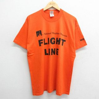 フルーツオブザルーム(FRUIT OF THE LOOM)のXL★古着 フルーツオブザルーム 半袖 ビンテージ Tシャツ メンズ 00年代 00s FLIGHT LINE クルーネック オレンジ 24may24 中古(Tシャツ/カットソー(半袖/袖なし))