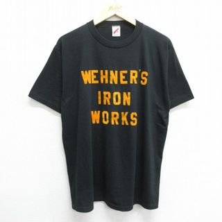 XL★古着 ジャージーズ 半袖 ビンテージ Tシャツ メンズ 80年代 80s WEHNERS フロッキープリント クルーネック USA製 黒 ブラック 【spe】 24may24 中古(Tシャツ/カットソー(半袖/袖なし))