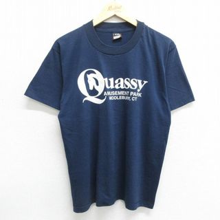 スクリーンスターズ(SCREEN STARS)のL★古着 スクリーンスターズ 半袖 ビンテージ Tシャツ メンズ 80年代 80s Quassy クルーネック USA製 紺 ネイビー 24may24 中古(Tシャツ/カットソー(半袖/袖なし))