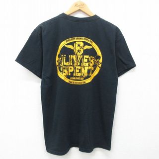 XL★古着 半袖 ビンテージ Tシャツ メンズ 00年代 00s スカル 8 LIVESSPENT コットン クルーネック 黒 ブラック 24may24 中古(Tシャツ/カットソー(半袖/袖なし))