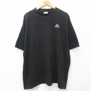 アディダス(adidas)のXL★古着 アディダス adidas 半袖 ビンテージ Tシャツ メンズ 90年代 90s ワンポイントロゴ 大きいサイズ コットン クルーネック USA製 黒 ブラック 24may24 中古(Tシャツ/カットソー(半袖/袖なし))