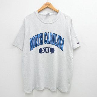 チャンピオン(Champion)のXL★古着 チャンピオン champion 半袖 ビンテージ Tシャツ メンズ 90年代 90s ノースカロライナ 大きいサイズ クルーネック USA製 薄グレー 霜降り 【spe】 24may24 中古(Tシャツ/カットソー(半袖/袖なし))