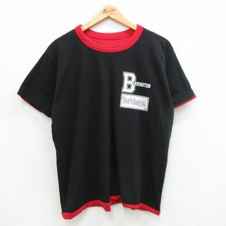 XL★古着 半袖 ビンテージ Tシャツ メンズ 90年代 90s BARRINGTON リバーシブル 大きいサイズ クルーネック USA製 黒他 ブラック 24may24 中古(Tシャツ/カットソー(半袖/袖なし))