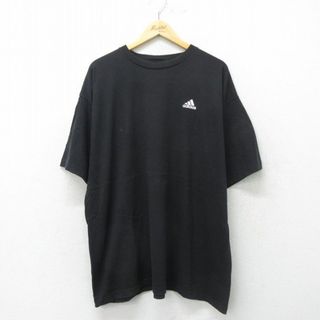 アディダス(adidas)のXL★古着 アディダス adidas 半袖 ビンテージ Tシャツ メンズ 00年代 00s ワンポイントロゴ 大きいサイズ コットン クルーネック 黒 ブラック 24may24 中古(Tシャツ/カットソー(半袖/袖なし))