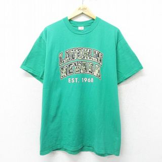 XL★古着 ジャージーズ 半袖 ビンテージ Tシャツ メンズ 90年代 90s LAUGHLIN コットン クルーネック USA製 緑 グリーン 24may24 中古(Tシャツ/カットソー(半袖/袖なし))