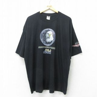 XL★古着 半袖 ビンテージ Tシャツ メンズ 00年代 00s 鳥 大きいサイズ クルーネック 黒 ブラック 24may24 中古(Tシャツ/カットソー(半袖/袖なし))