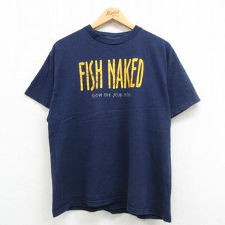 L★古着 半袖 ビンテージ Tシャツ メンズ 00年代 00s FISH NAKED コットン クルーネック 紺 ネイビー 24may24 中古(Tシャツ/カットソー(半袖/袖なし))