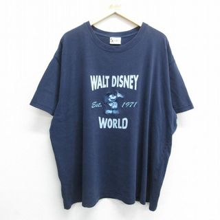 ディズニー(Disney)のXL★古着 半袖 ビンテージ Tシャツ メンズ 00年代 00s ディズニー DISNEY ミッキー MICKEY MOUSE 刺繍 大きいサイズ クルーネック 紺 ネイビー 24may24 中古(Tシャツ/カットソー(半袖/袖なし))