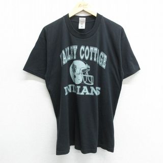 フルーツオブザルーム(FRUIT OF THE LOOM)のL★古着 フルーツオブザルーム 半袖 ビンテージ Tシャツ メンズ　90年代 90s バレーコテージインディアンズ フットボール クルーネック 黒 ブラック 24may24 中古 メンズ(Tシャツ/カットソー(半袖/袖なし))