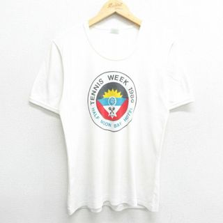 M★古着 半袖 ビンテージ Tシャツ メンズ 80年代 80s テニス ハーフムーンベイホテル クルーネック 白 ホワイト リンガー 24may24 中古(Tシャツ/カットソー(半袖/袖なし))