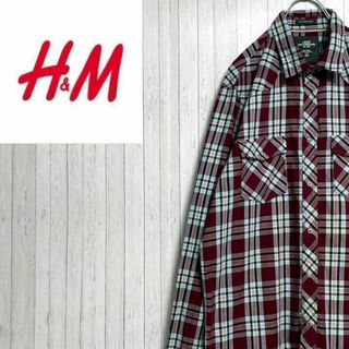 エイチアンドエム(H&M)のH&M エイチアンドエム　長袖　ウエスタンシャツ　チェック　ダブルポケット　L(シャツ)