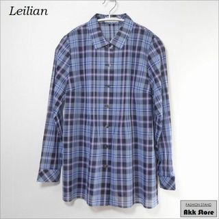 レリアン(leilian)の美品☆Leilian レディース 長袖 シアー チェック シャツ 日本製 M(シャツ/ブラウス(長袖/七分))