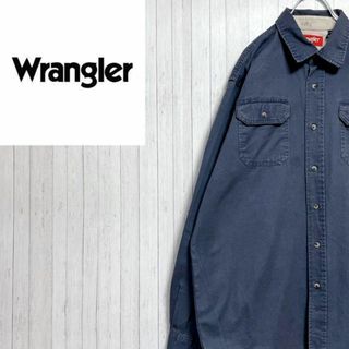 Wrangler - ラングラー　長袖シャツ　ダブルポケット　シンプル　無地　ネイビー　紺　M