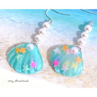 大人可愛い♡上品　スターシェル　ピアス・イヤリング／グリーン　★1セット限定★(ピアス)