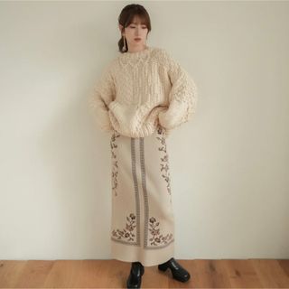 Eaphi scarf motif knit skirt (beige･2)(ロングスカート)