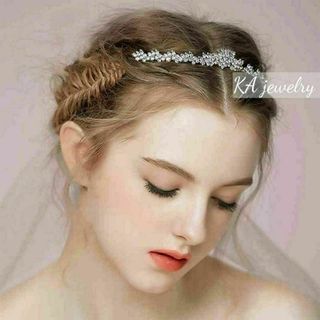 ビジューウェディング低め ティアラブライダルヘアアクセサリー結婚式ヘッドドレス(ウェディングドレス)