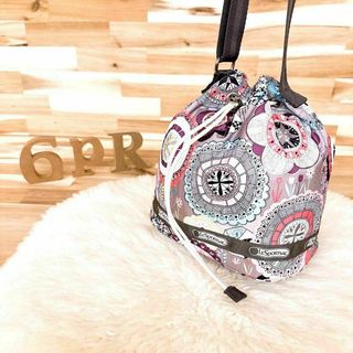 LeSportsac - 【レスポートサック】北欧デザイン 花柄 巾着 ショルダーバッグ グレー×カラフル