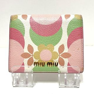 ミュウミュウ(miumiu)のmiumiu(ミュウミュウ) 2つ折り財布 - ピンク×ライトグリーン×マルチ 花柄 レザー(財布)