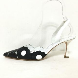 マノロブラニク(MANOLO BLAHNIK)のMANOLO BLAHNIK(マノロブラニク) ミュール 39 レディース - 黒×白 フラワー(花)/メッシュ レザー(ミュール)