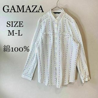 GAMAZA ボタンシャツ　ストライプ　多色　綿100% ポケット付き　白　M(シャツ/ブラウス(長袖/七分))