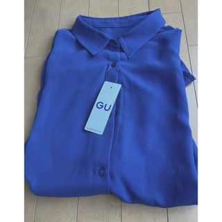 ジーユー(GU)のGU ドレープシャツ　半袖　パープル　3XL(シャツ/ブラウス(半袖/袖なし))