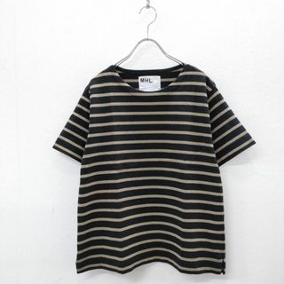 エムエイチエル(MHL.)のMHL. 23SS STRIPED DRY COTTON JERSEY 595-3168555 ボーダー柄 サイズ2 半袖Ｔシャツ カットソー ブラック ベージュ レディース エムエイチエル【中古】4-0512S☆(Tシャツ(半袖/袖なし))