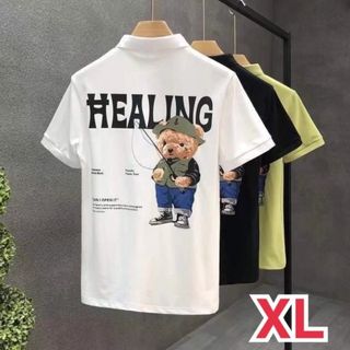 【売れてます】クマ 釣り ポロシャツ XL ホワイト トップス ファッション