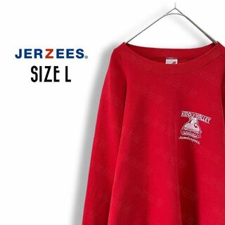 JERZEES - ジャージーズ スウェット 80s US古着 L レディース 企業ロゴ 赤b39