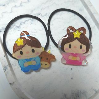 ベビーキッズヘアゴム　織姫と彦星　七夕　ハンドメイド