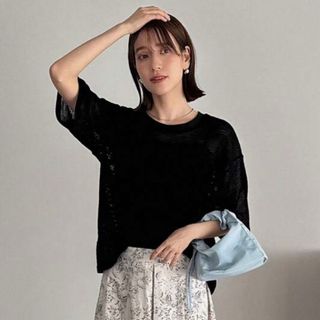 SHEIN FRIFUL レディース ホローアウト&ドロップショルダー トップス(カットソー(半袖/袖なし))