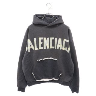 バレンシアガ(Balenciaga)のBALENCIAGA バレンシアガ TAPE TYPE RIPPED POCKET HOODIE 744441 TQVA9 テープタイプロゴ リップドポケットフーディ プルオーバーパーカー グレー(パーカー)