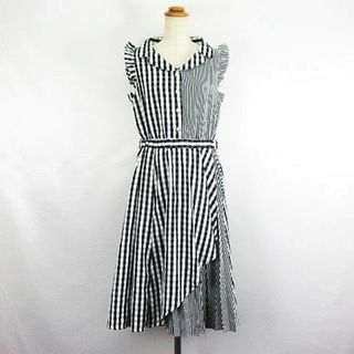 アクシーズファム(axes femme)のアクシーズファム ワンピース ノースリーブ ロング丈 チェック M 黒×白(ロングワンピース/マキシワンピース)