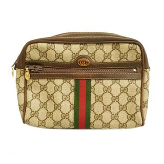 グッチ(Gucci)の【4id4672】グッチ クラッチバッグ/GGスプリーム/シェリーライン/PVC/レザー/ブラウン/ゴールド金具 【中古】 レディース(セカンドバッグ/クラッチバッグ)