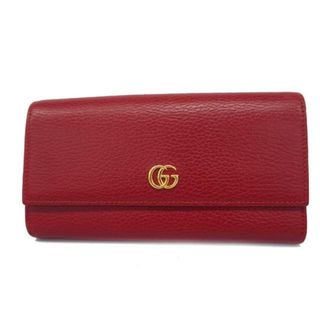 グッチ(Gucci)の【4id4681】グッチ 長財布/GGマーモント/456116/レザー/レッド/ゴールド金具 【中古】 レディース(財布)