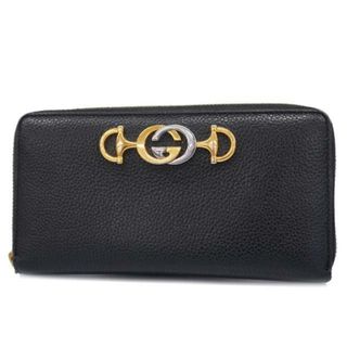 Gucci - 【4id4704】グッチ 長財布/ズウミ/レザー/ブラック/ゴールド金具 【中古】 レディース