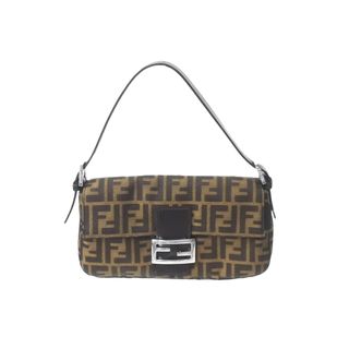 フェンディ(FENDI)のFENDI フェンディ マンマバケット ハンドバッグ ズッカ柄 ブラウン シルバー金具 キャンバス レザー 美品 中古 64187(ハンドバッグ)