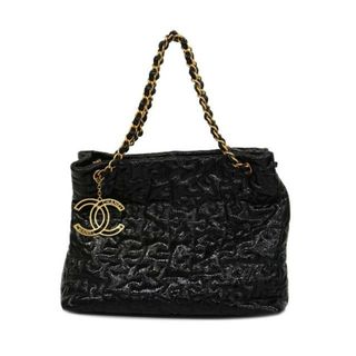 シャネル(CHANEL)の【4id4790】シャネル トートバッグ/チェーンショルダー/パテントレザー/ブラック/ゴールド金具 【中古】レディース(トートバッグ)