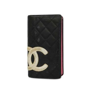 CHANEL - 【4id4784】シャネル 長財布/カンボン/ラムスキン/ブラック/シルバー金具 【中古】 レディース