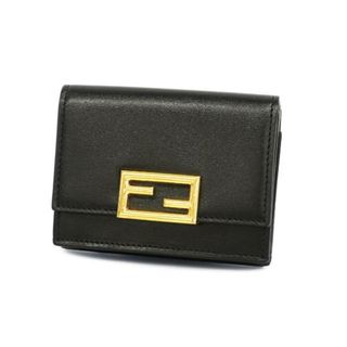 フェンディ(FENDI)の【4id4741-r】フェンディ 三つ折り財布/レザー/ブラック/ゴールド金具 【中古】 レディース(財布)