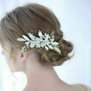 フラワーパールヘッドドレス ウェディングヘアアクセサリー コーム結婚式ブライダル